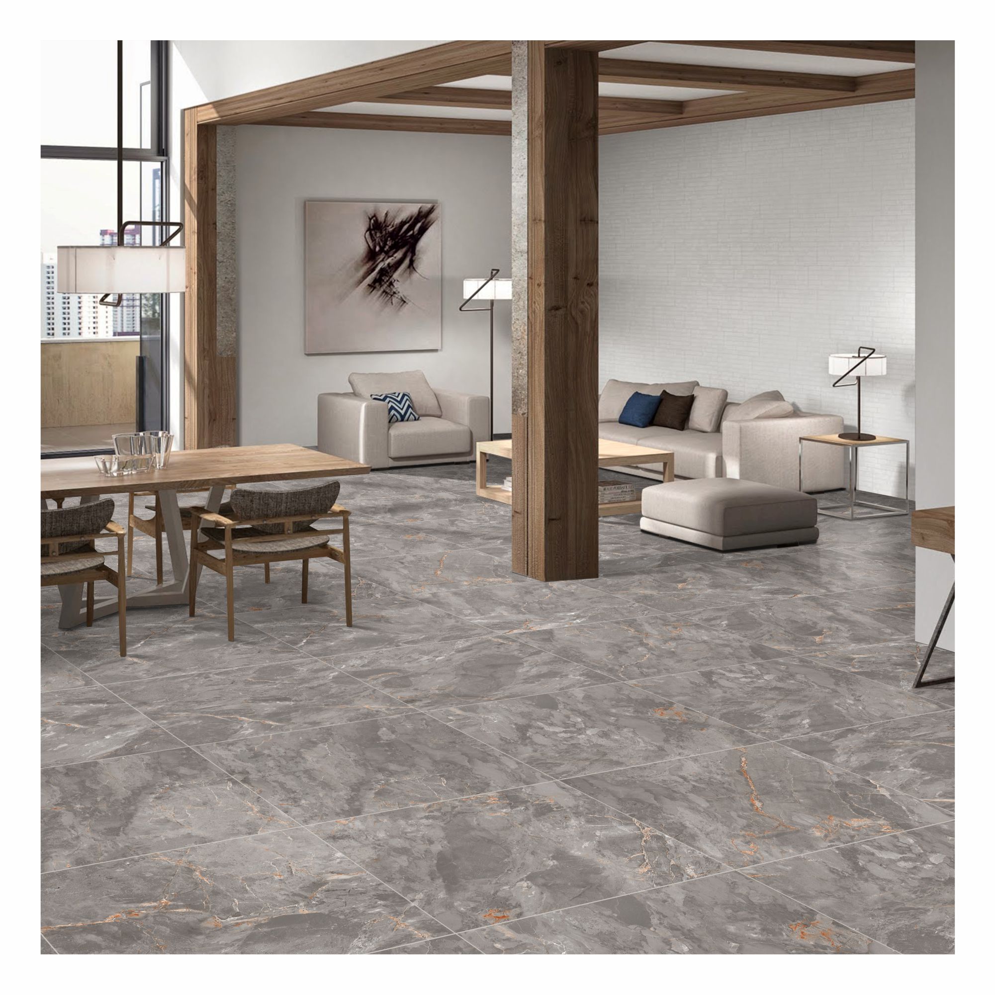 Zerlina Grey Matt Stone effect Porcelain Wall & floor Tile, Pack of 3, (L)600mm (W)600mm
