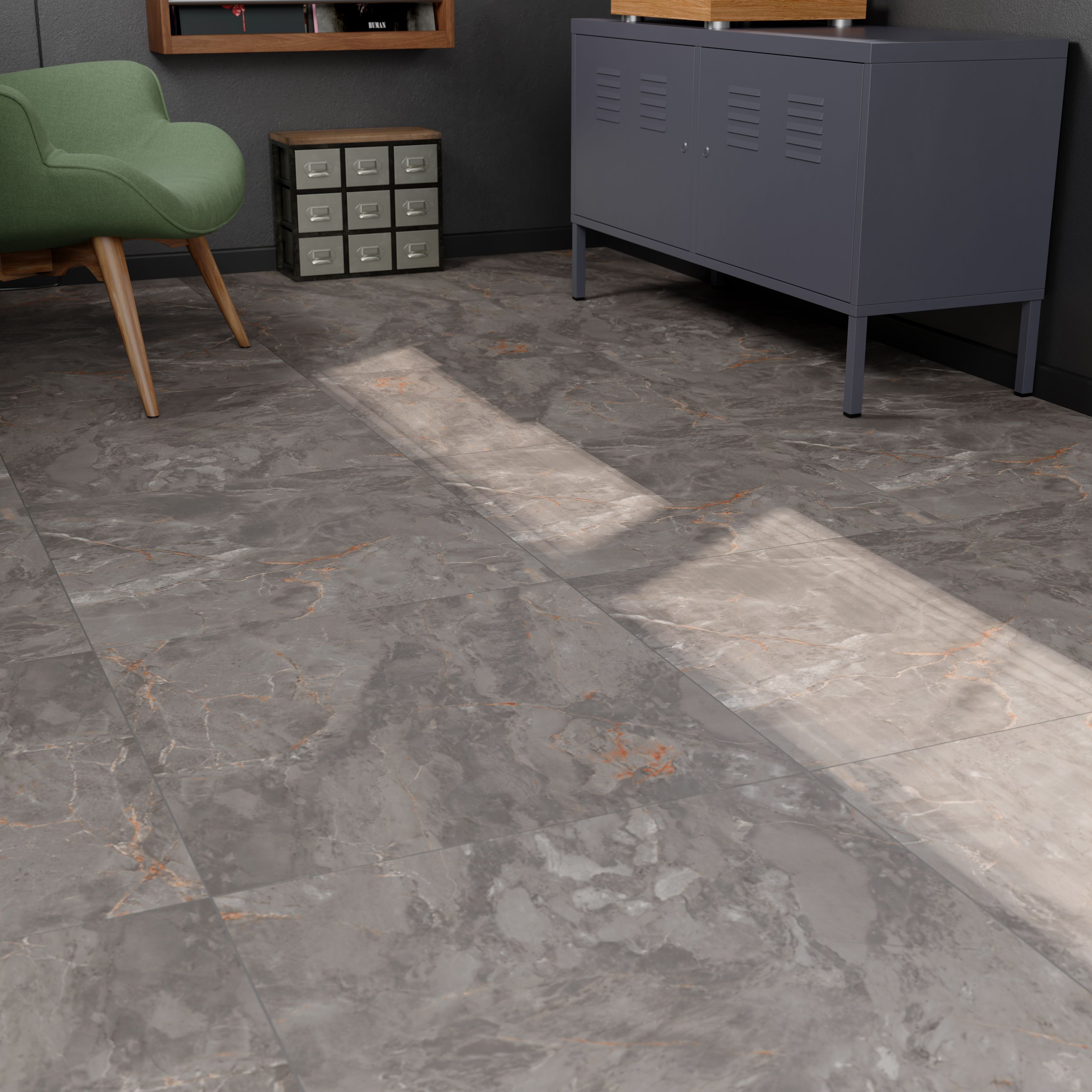 Zerlina Grey Matt Stone effect Porcelain Wall & floor Tile