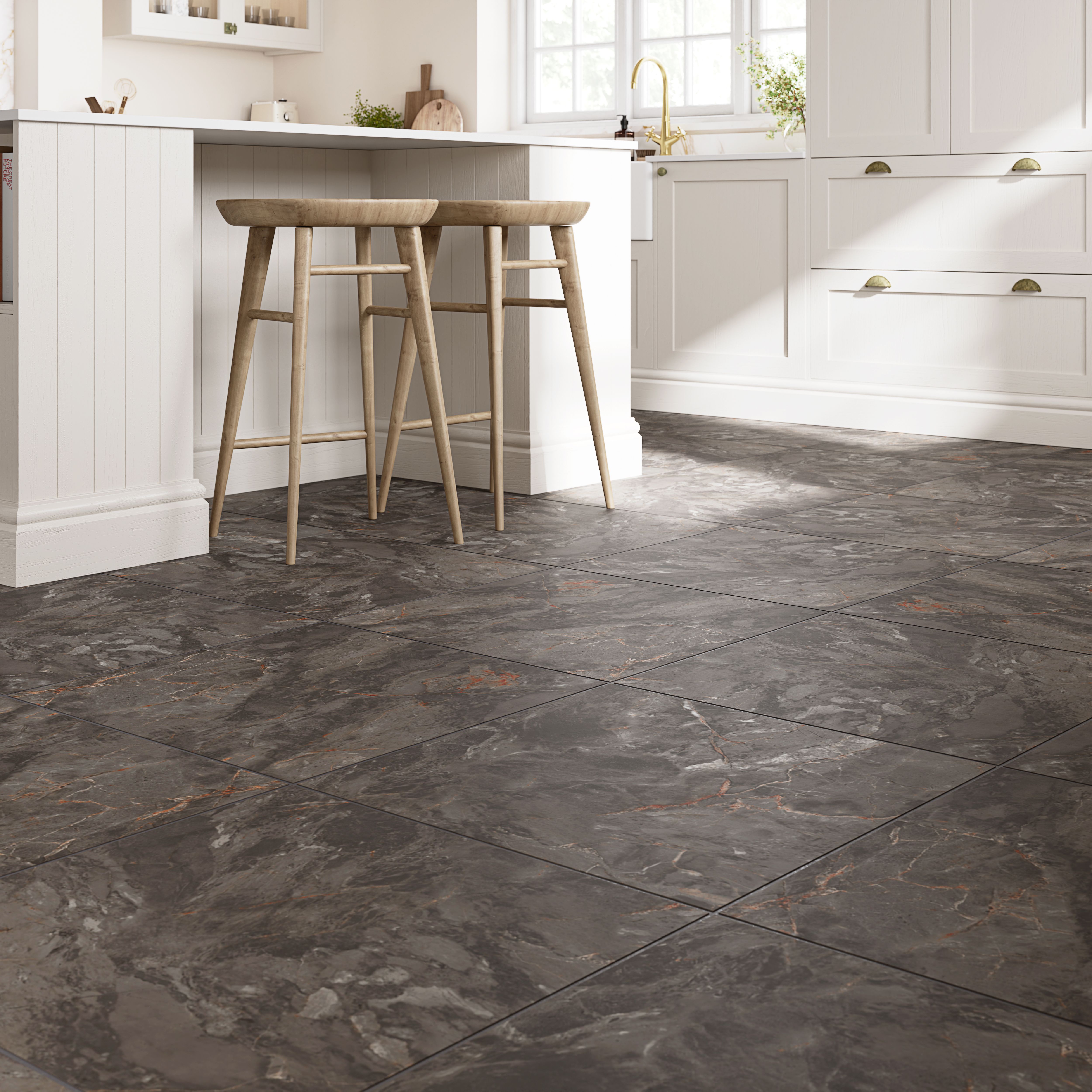Zerlina Grey Matt Stone effect Textured Porcelain Indoor Wall & floor Tile - 4