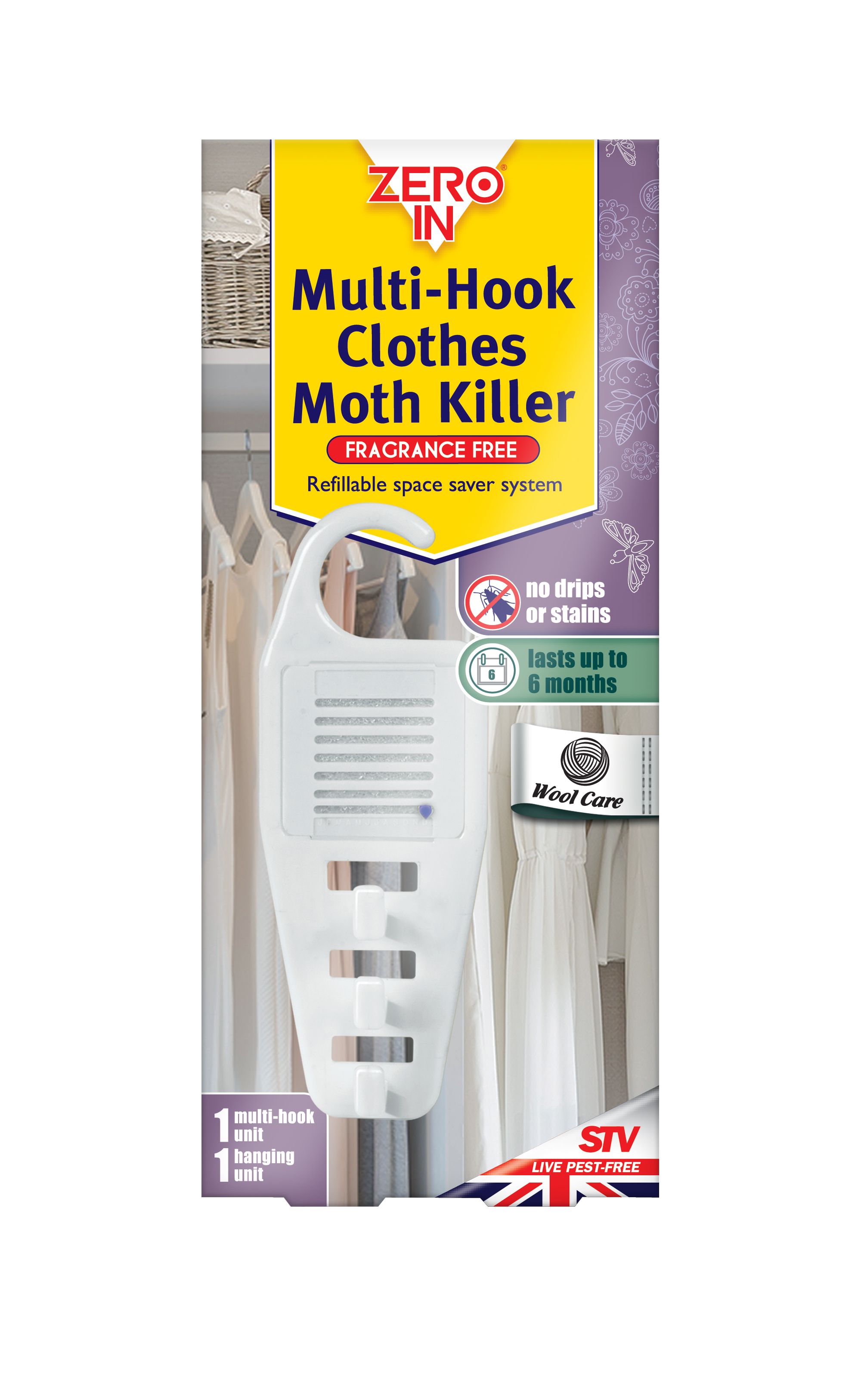 Zero In Multi-Hook Clothes Moth Killer, Scent-Free, Space-Saving Repellent,  Kills Clothing Moths, Larvae and Eggs, 6 Months Protection 