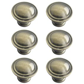 Zinc alloy Antique brass effect Ring Furniture Knob (Dia)30mm, Pack of 6