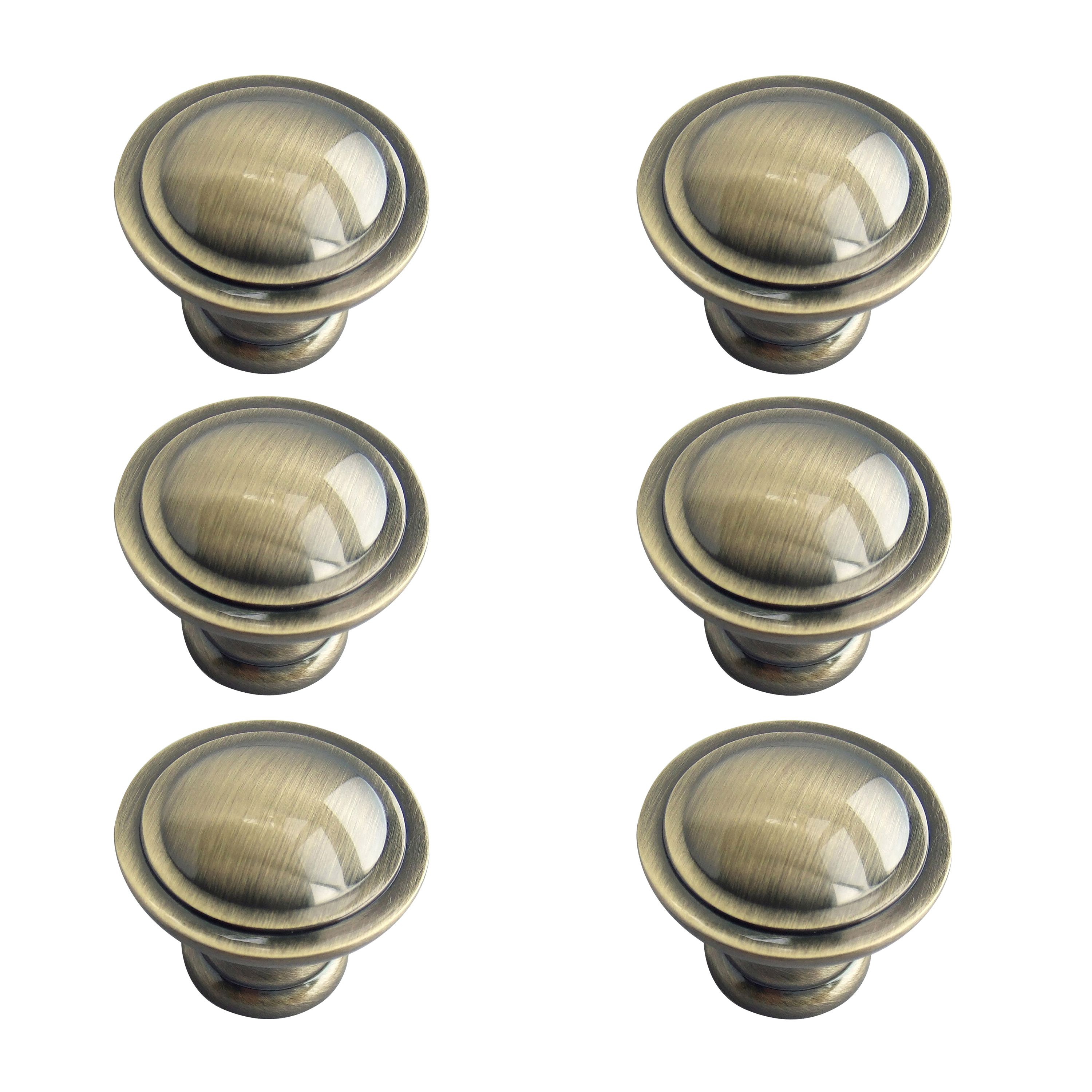 Zinc alloy Antique brass effect Ring Furniture Knob (Dia)35mm, Pack of 6