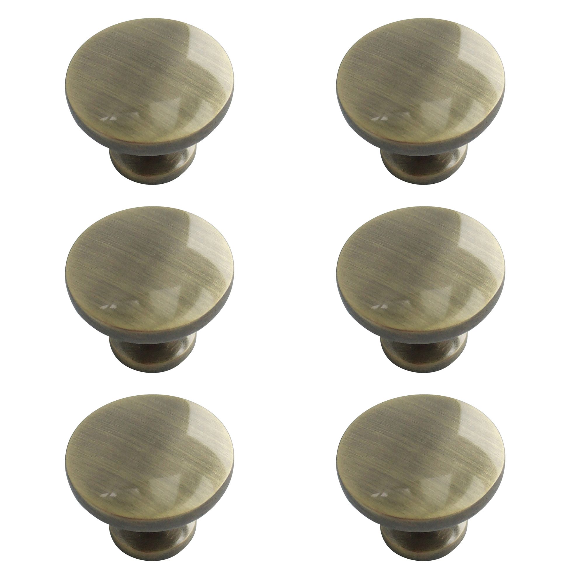 Zinc alloy Antique brass effect Round Furniture Knob (Dia)30mm, Pack of 6