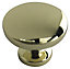 Zinc alloy Brass effect Round Furniture Knob (Dia)30mm, Pack of 6