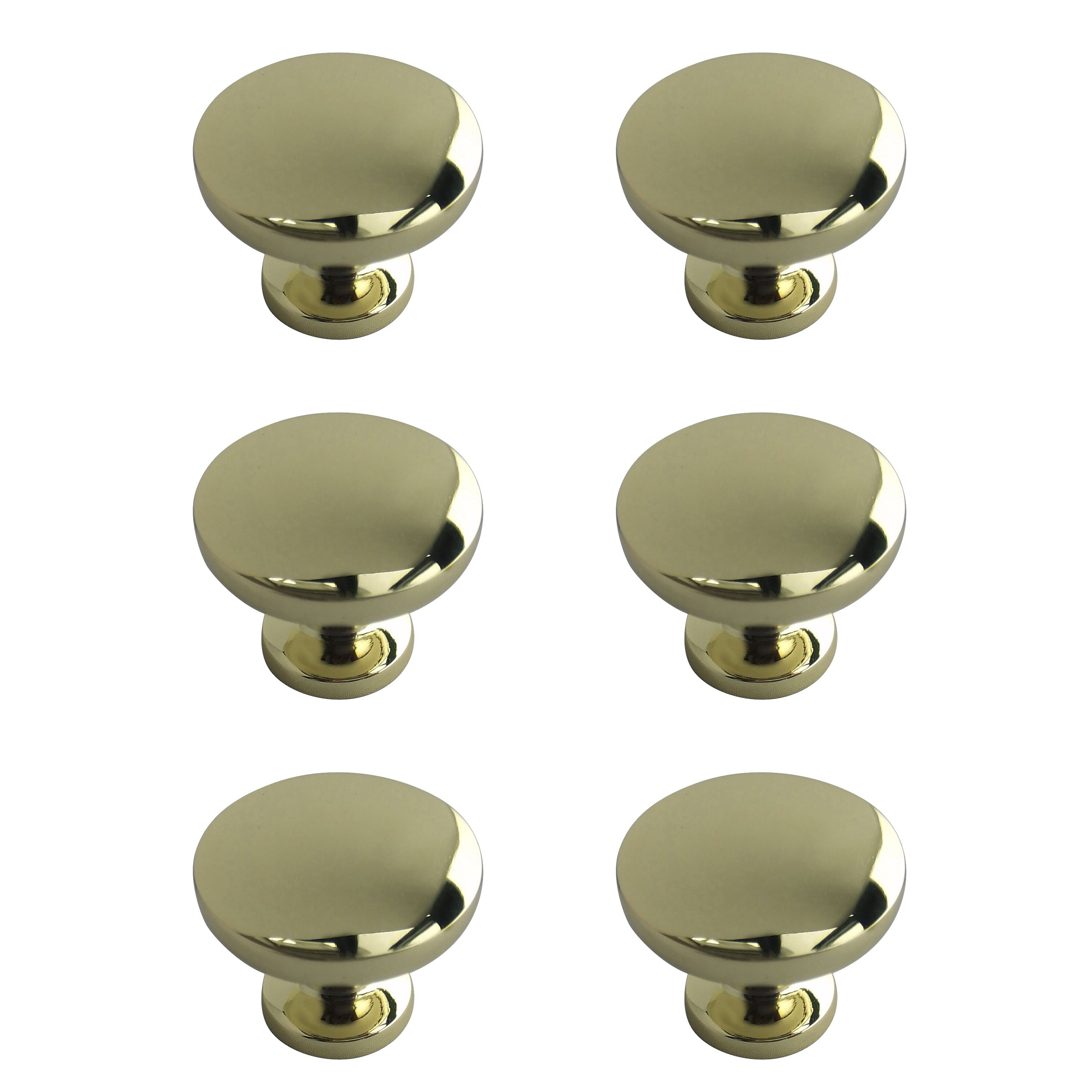 Zinc alloy Brass effect Round Furniture Knob (Dia)30mm, Pack of 6