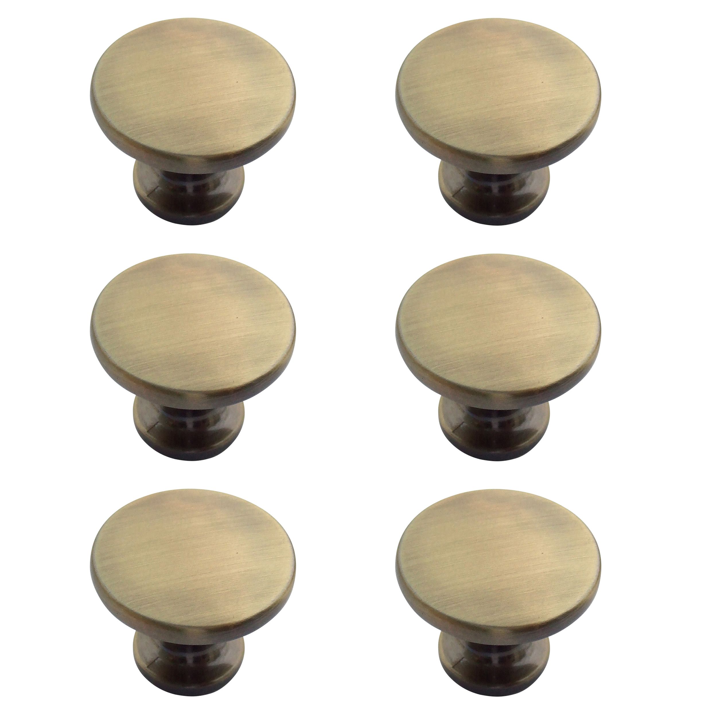 Zinc alloy Brass effect Round Furniture Knob (Dia)38mm, Pack of 6