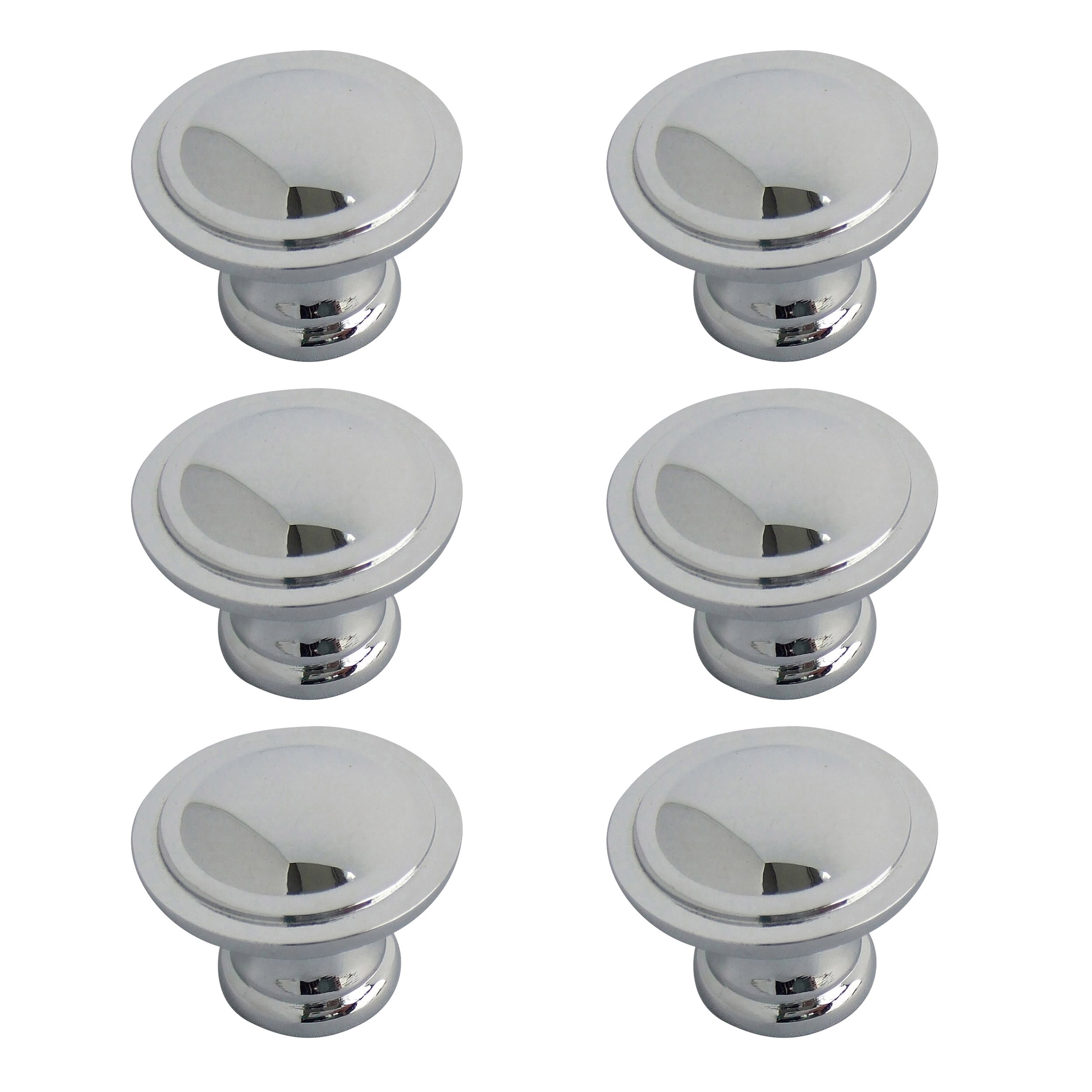 Zinc alloy Chrome effect Ring Furniture Knob (Dia)30mm, Pack of 6