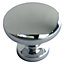 Zinc alloy Chrome effect Round Furniture Knob (Dia)30mm, Pack of 6