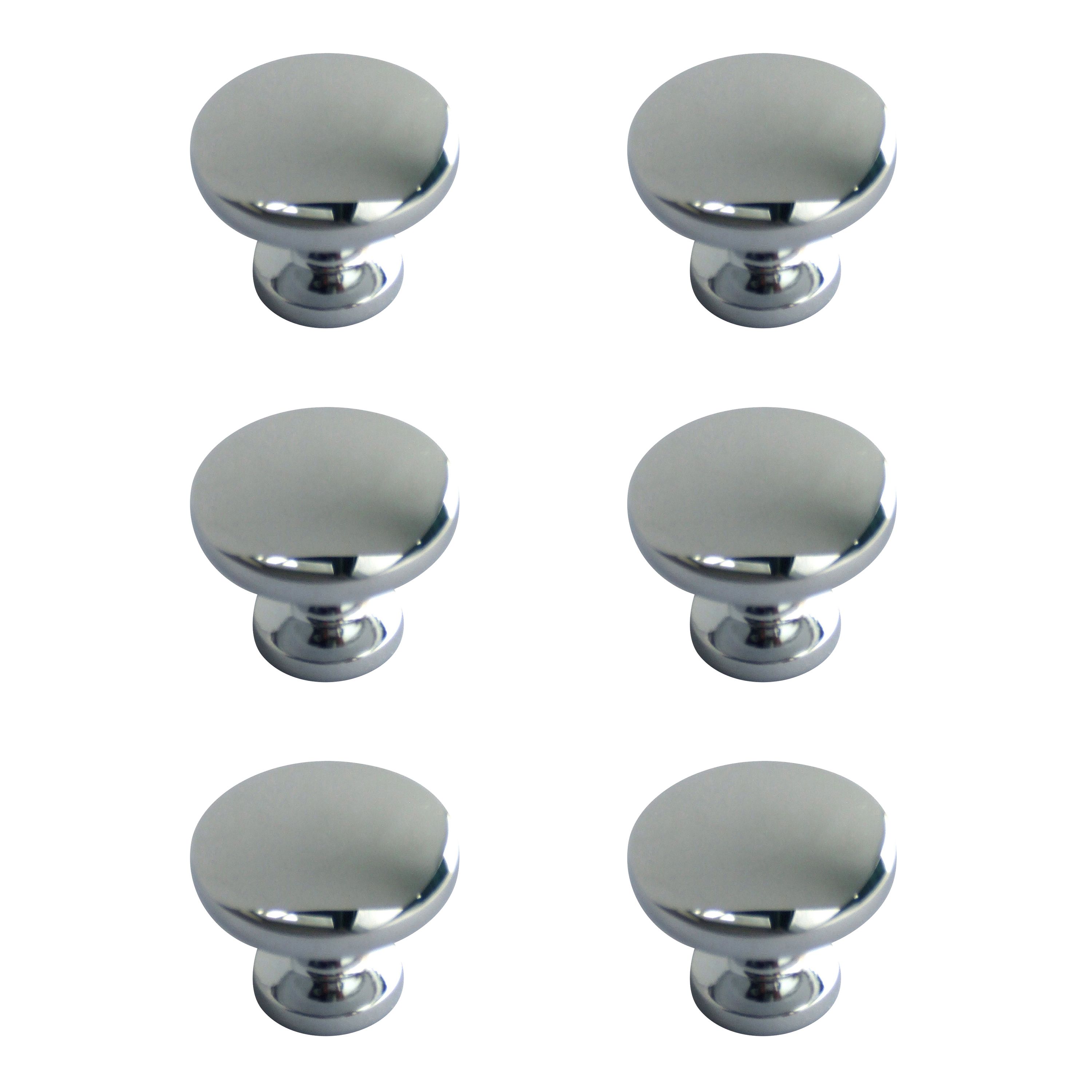 Zinc alloy Chrome effect Round Furniture Knob (Dia)30mm, Pack of 6