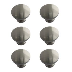 Zinc alloy Nickel effect Round Furniture Knob (Dia)30mm, Pack of 6