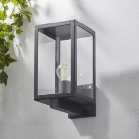 Zinc Cork Fixed Matt Anthracite Mains-powered LED Outdoor Box Lantern On/Off Wall light (Dia)16cm