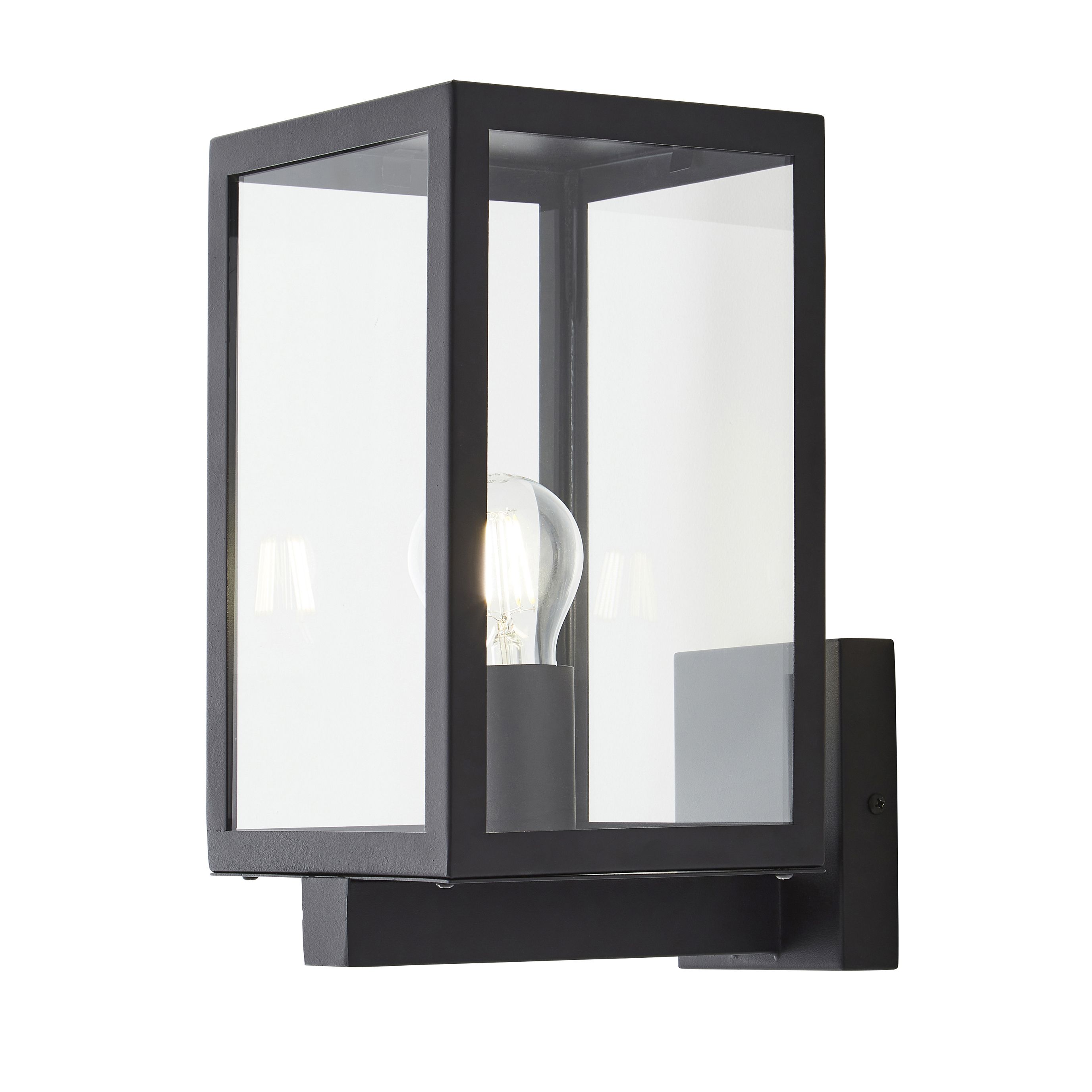 Zinc Cork Fixed Matt Black Mains-powered LED Outdoor Box Lantern On/Off Wall light (Dia)16cm