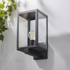 Zinc Cork Fixed Matt Black Mains-powered LED Outdoor Box Lantern On/Off Wall light (Dia)16cm