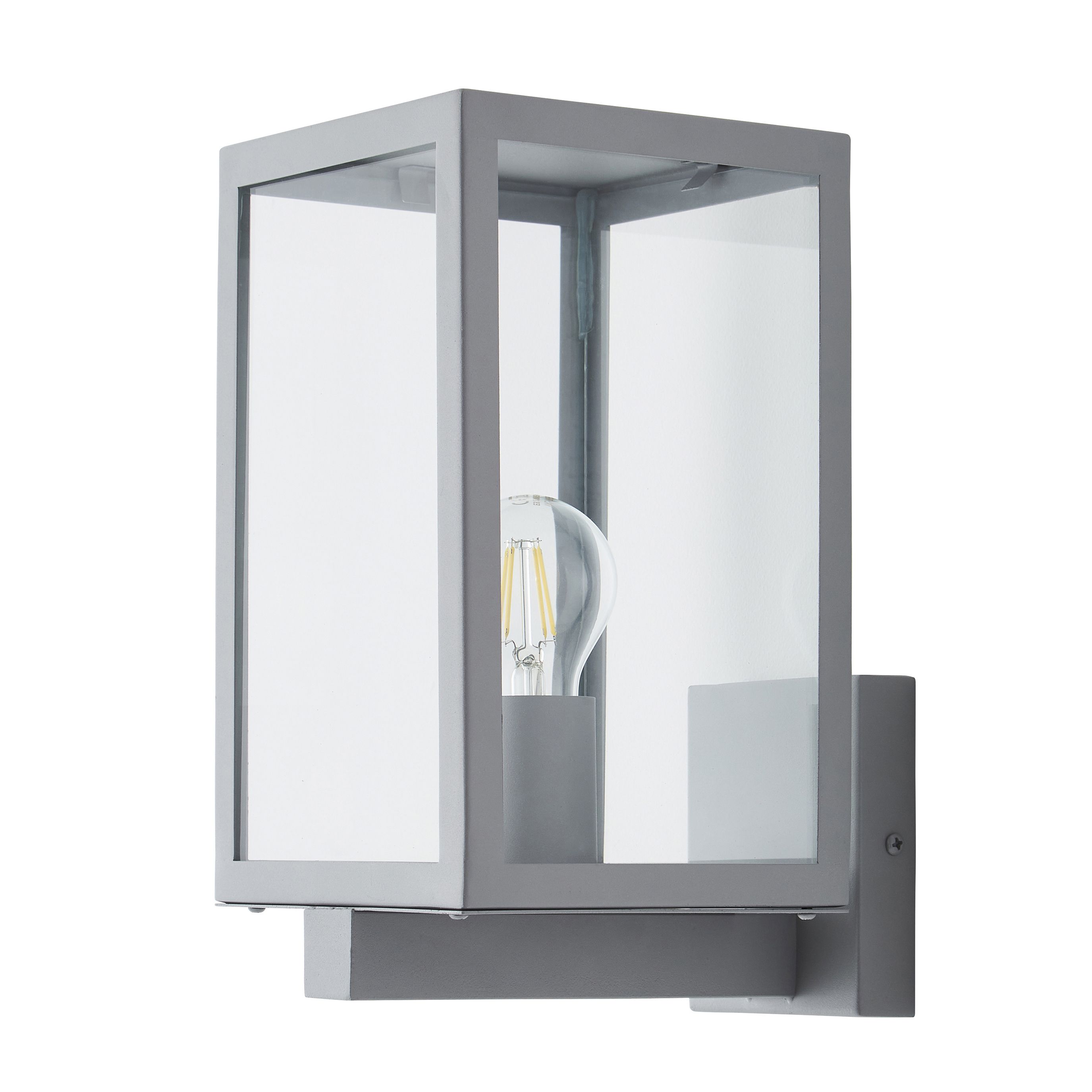 Zinc Cork Fixed Matt silver effect Mains-powered LED Outdoor Box Lantern On/Off Wall light (Dia)16cm