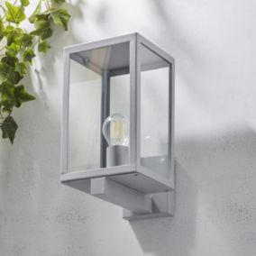Zinc Cork Fixed Matt silver effect Mains-powered LED Outdoor Box Lantern On/Off Wall light (Dia)16cm