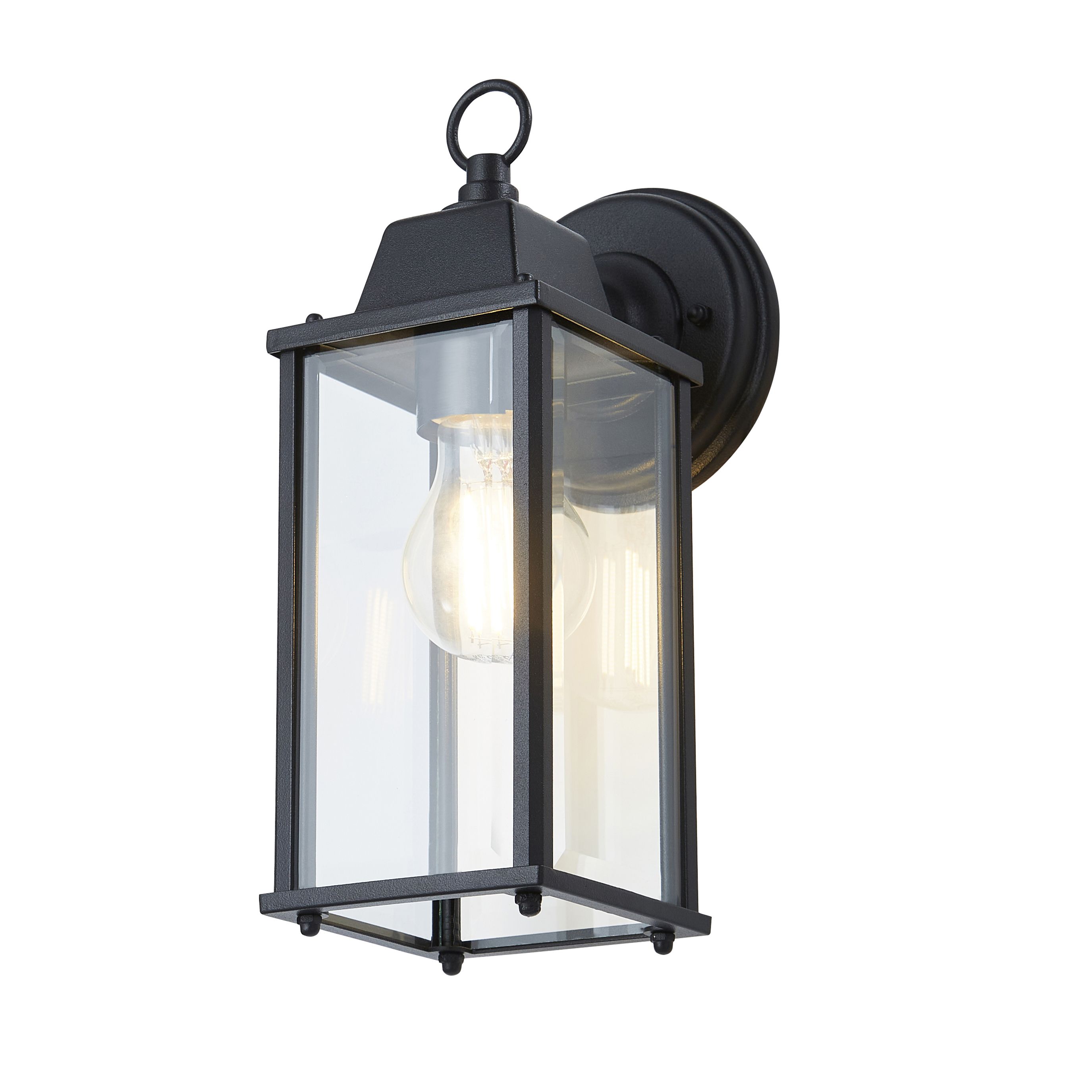 Zinc Dingle Fixed Matt Black Mains-powered LED Outdoor Lantern On/Off Wall light (Dia)10.5cm