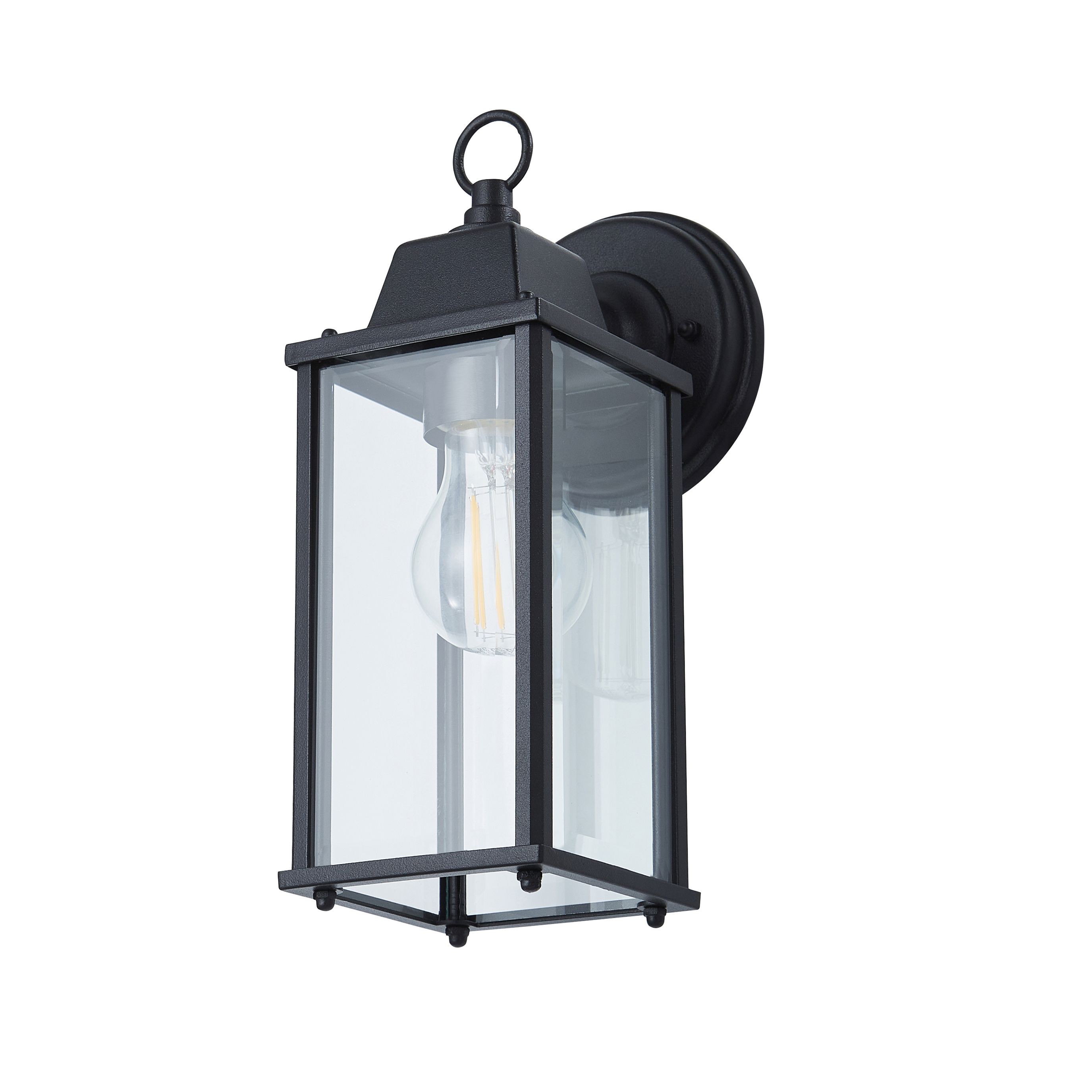 Zinc Dingle Fixed Matt Black Mains-powered LED Outdoor Lantern On/Off Wall light (Dia)10.5cm