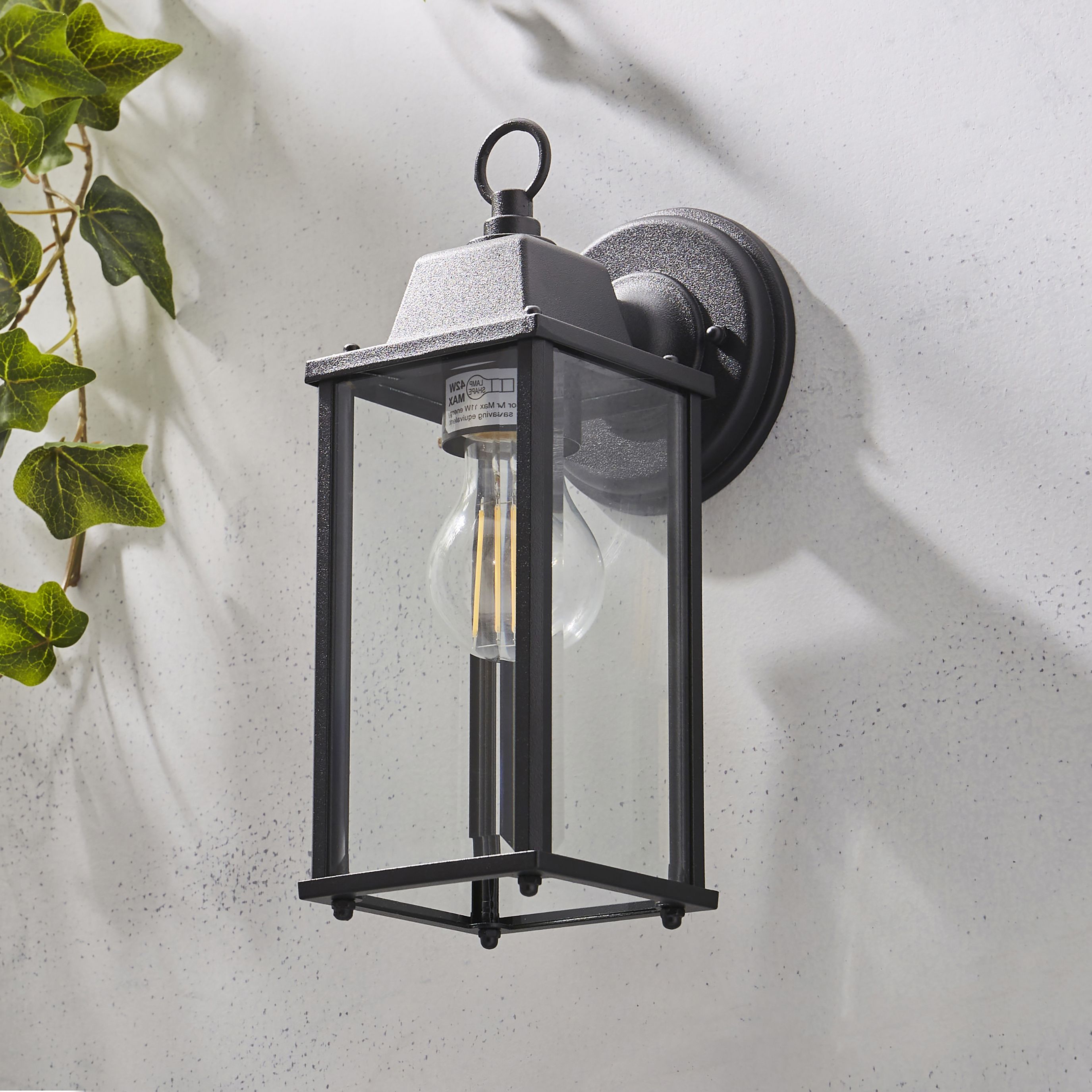 Zinc Dingle Fixed Matt Black Mains-powered LED Outdoor Lantern On/Off Wall light (Dia)10.5cm