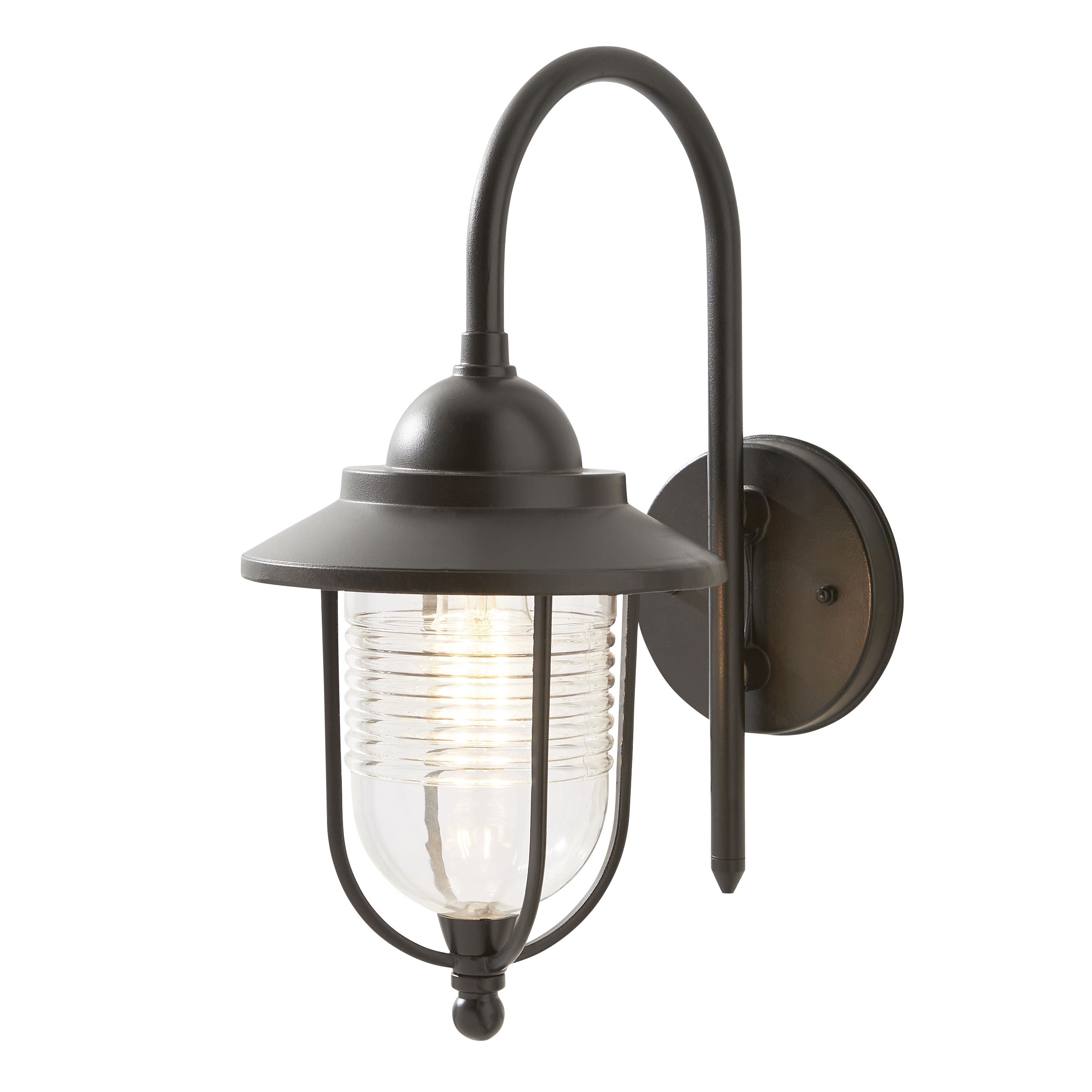 Zinc Dublin Fixed Matt Black Mains-powered LED Outdoor Lantern ON/OFF Wall light (Dia)18cm