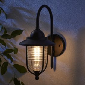 Zinc Dublin Fixed Matt Black Mains-powered LED Outdoor Lantern ON/OFF Wall light (Dia)18cm
