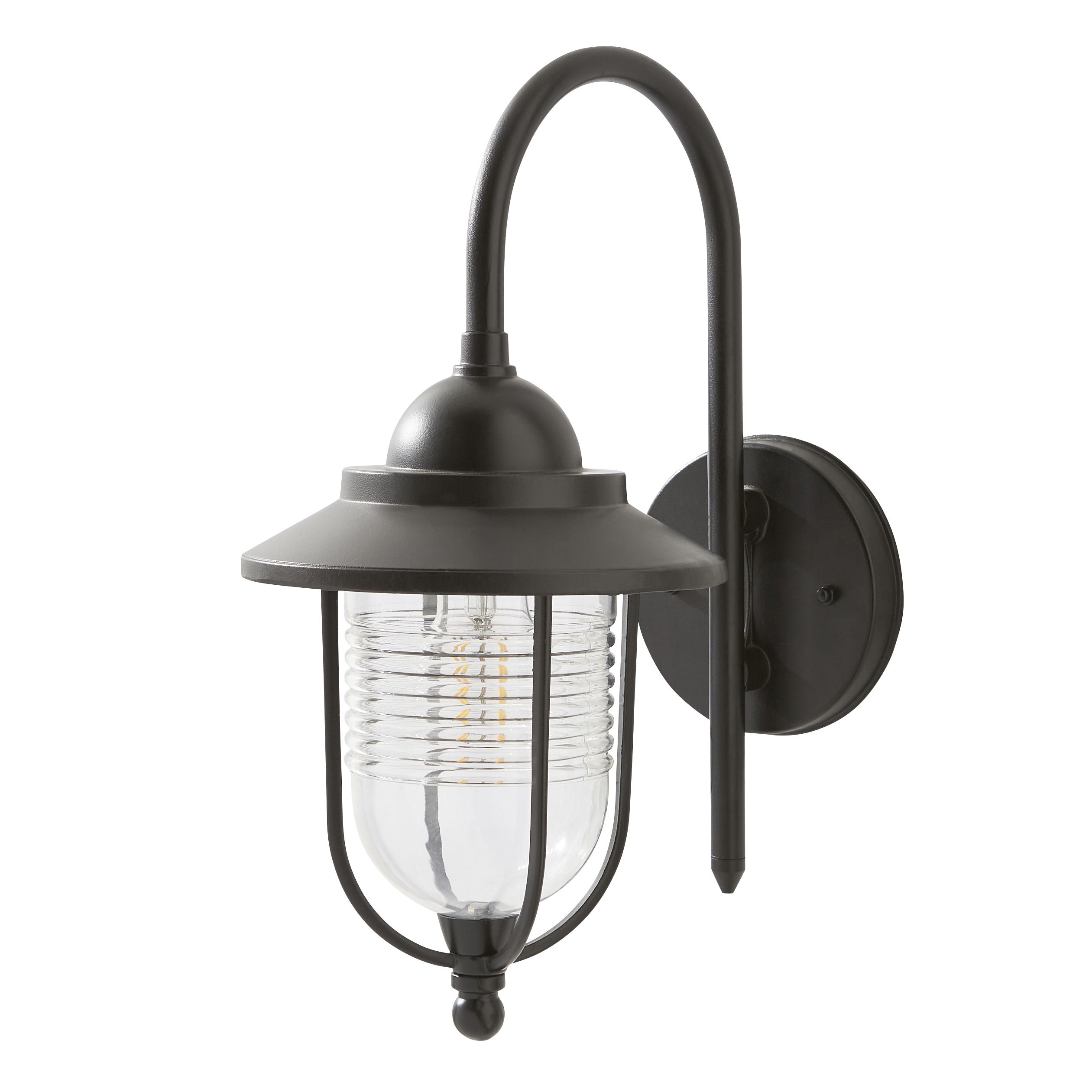 Zinc Dublin Fixed Matt Black Mains-powered LED Outdoor Lantern ON/OFF Wall light (Dia)18cm