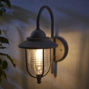 Zinc Dublin Fixed Matt Grey Mains-powered LED Outdoor Lantern ON/OFF Wall light (Dia)18cm