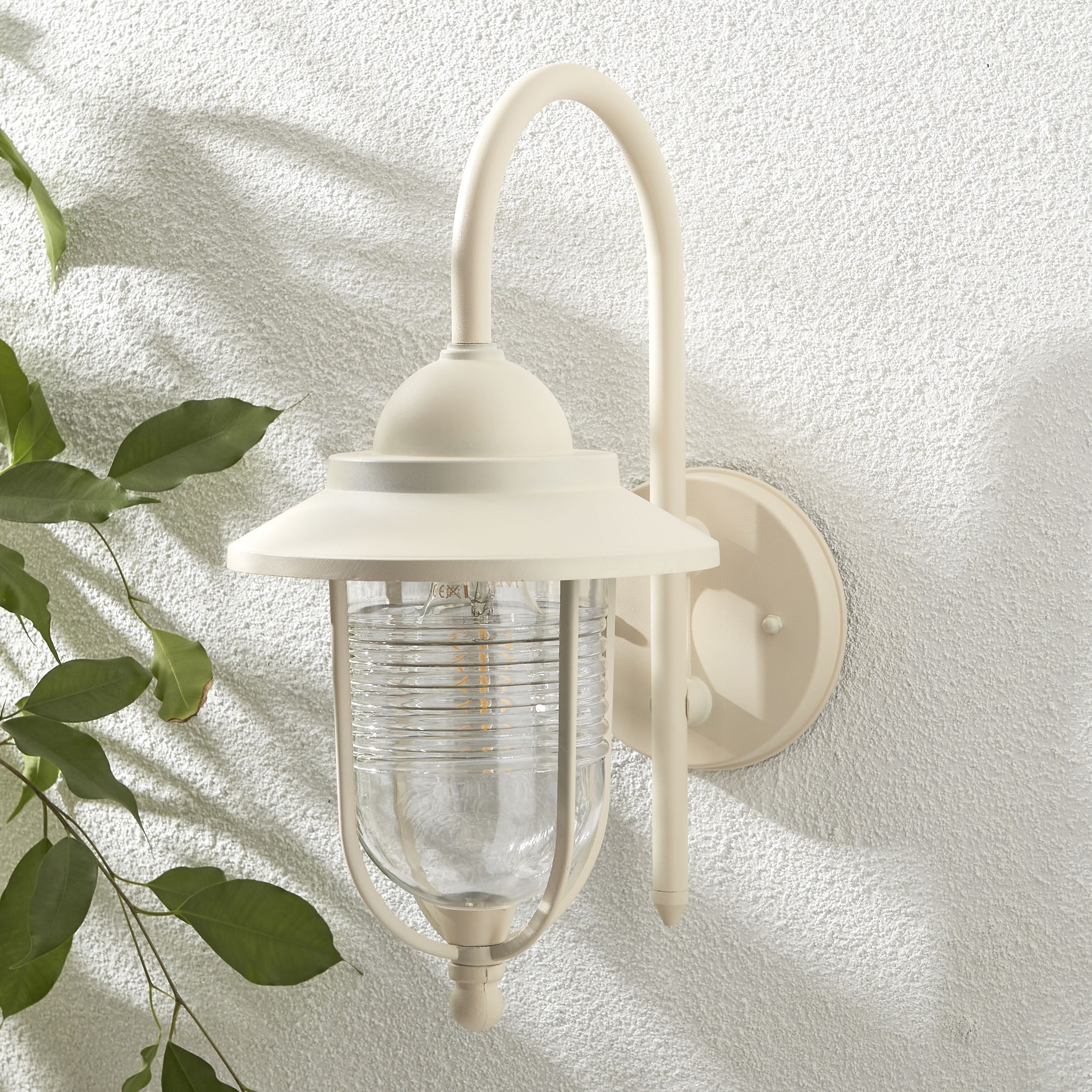 Zinc Dublin Fixed Matt Ivory Mains-powered LED Outdoor Lantern ON/OFF Wall light (Dia)18cm