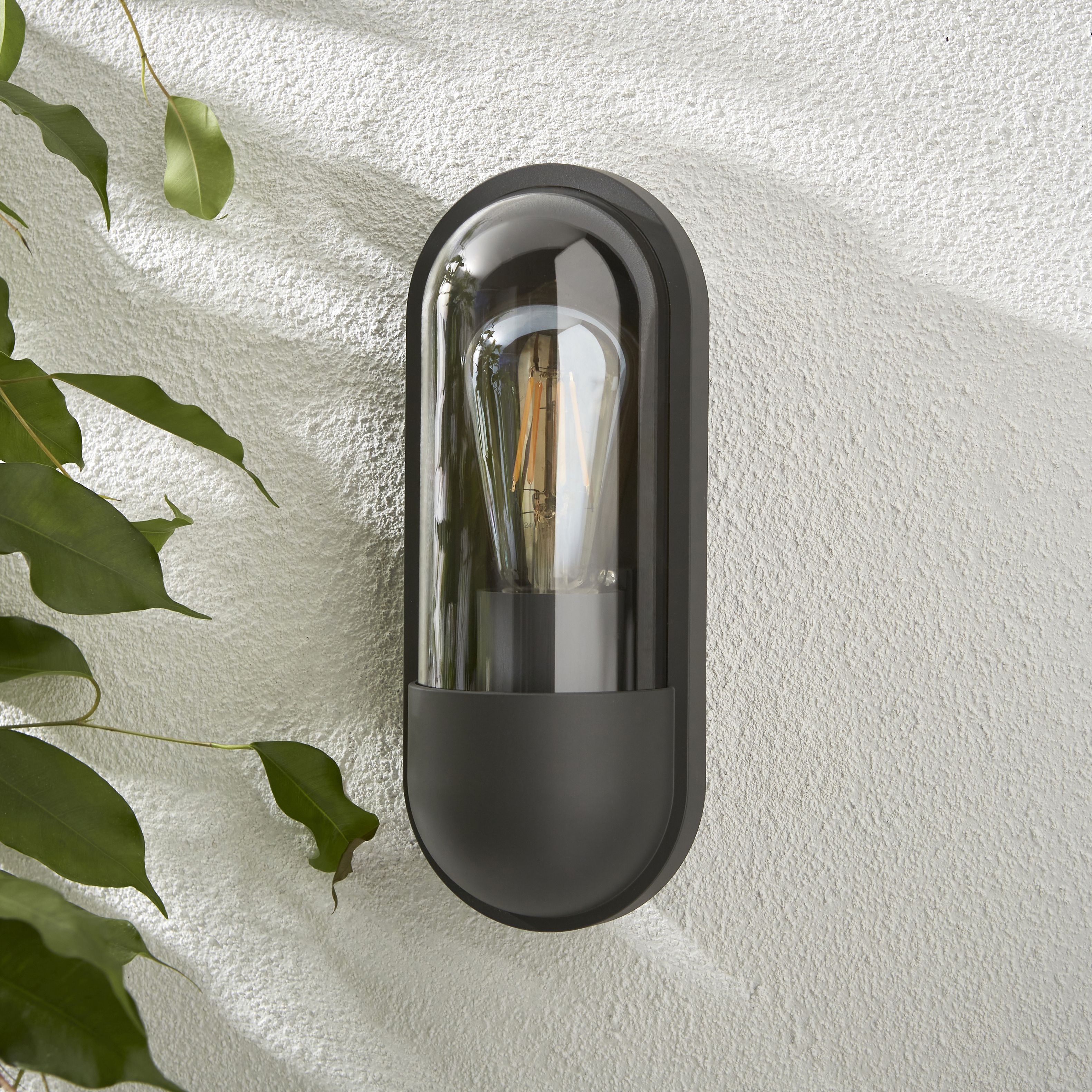 Zinc Kerry Fixed Matt Black Mains-powered LED Outdoor Contemporary ON/OFF Wall light (Dia)10cm