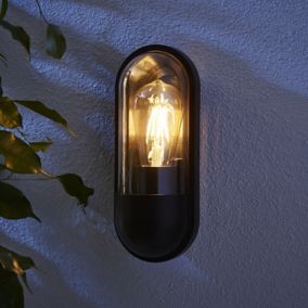Zinc Kerry Fixed Matt Black Mains-powered Outdoor ON/OFF Wall light (Dia)10cm