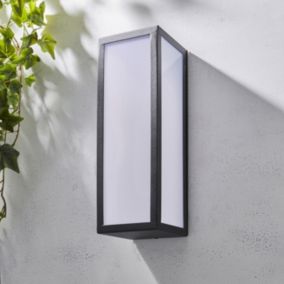 Zinc Kildare Matt Black Mains-powered Integrated LED Outdoor On/Off Wall light 600lm (Dia)12cm
