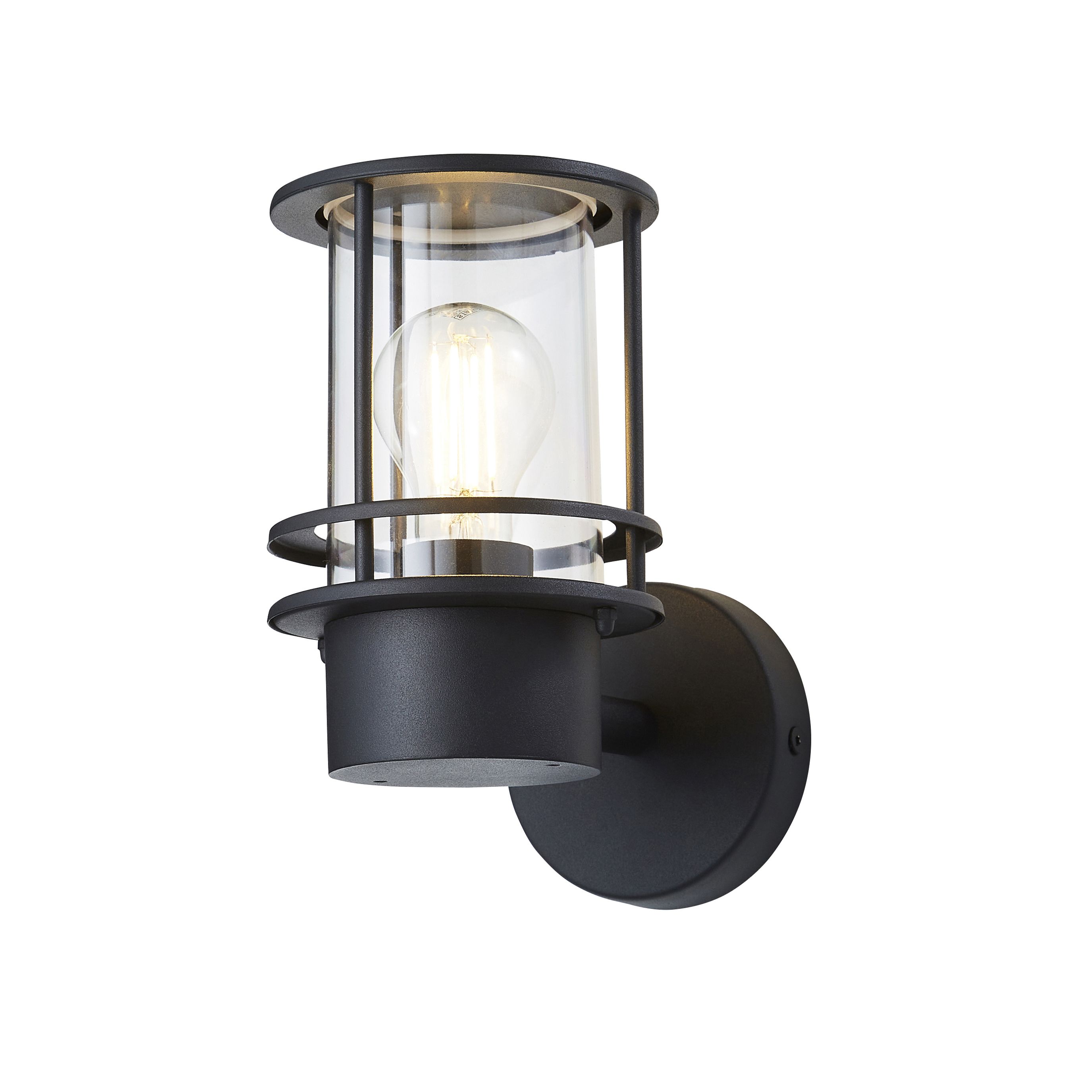 Zinc Kinsale Fixed Matt Black Mains-powered LED Outdoor Lantern On/Off Wall light (Dia)13cm