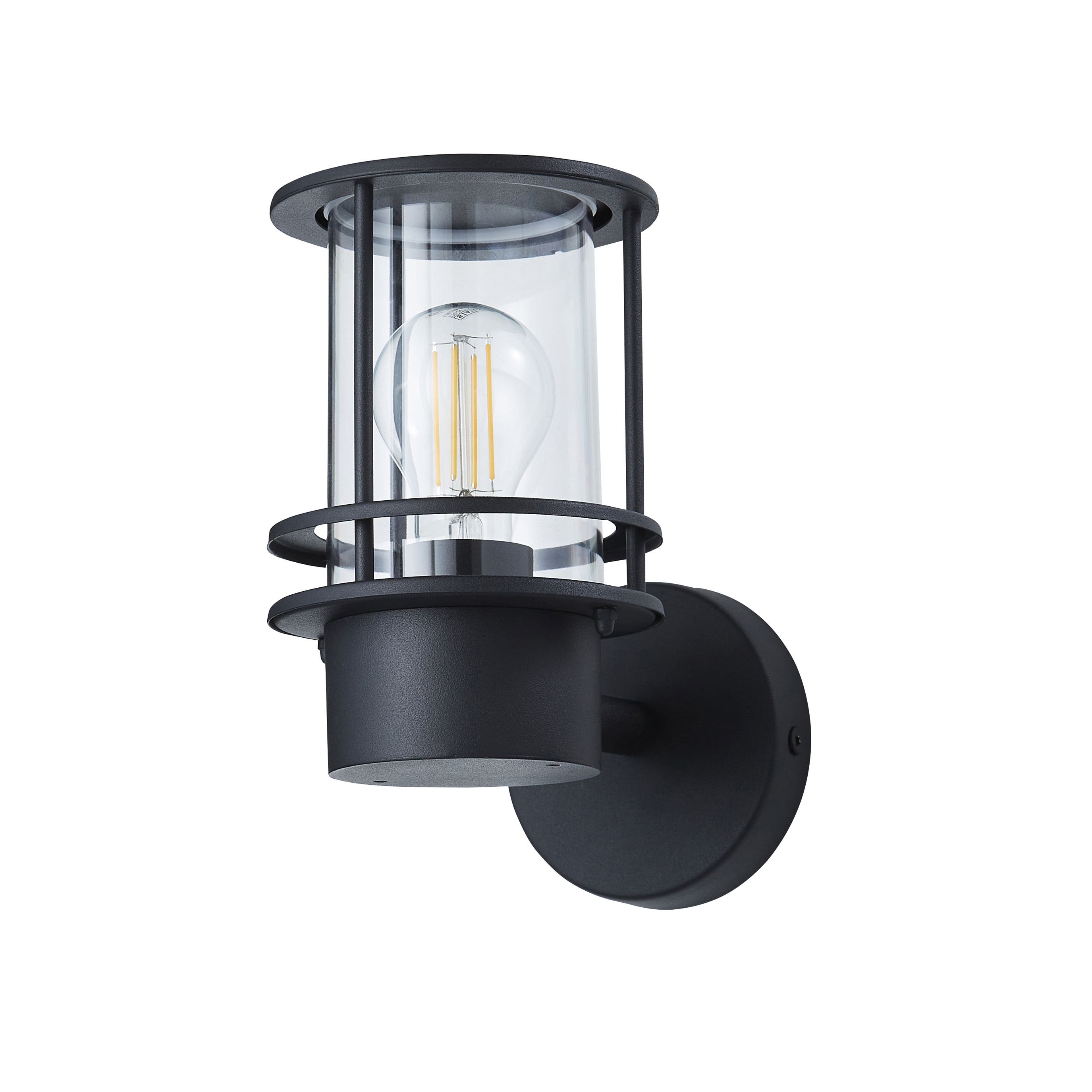 Zinc Kinsale Fixed Matt Black Mains-powered LED Outdoor Lantern On/Off Wall light (Dia)13cm