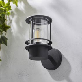 Zinc Kinsale Fixed Matt Black Mains-powered LED Outdoor Lantern On/Off Wall light (Dia)13cm