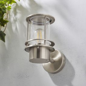 Zinc Kinsale Fixed Matt Silver Stainless steel effect Mains-powered LED Outdoor Lantern On/Off Wall light (Dia)13cm