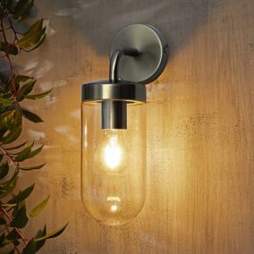 Zinc Mount Fixed Matt Silver Stainless steel effect Mains-powered LED Outdoor Lantern ON/OFF Wall light (Dia)11cm