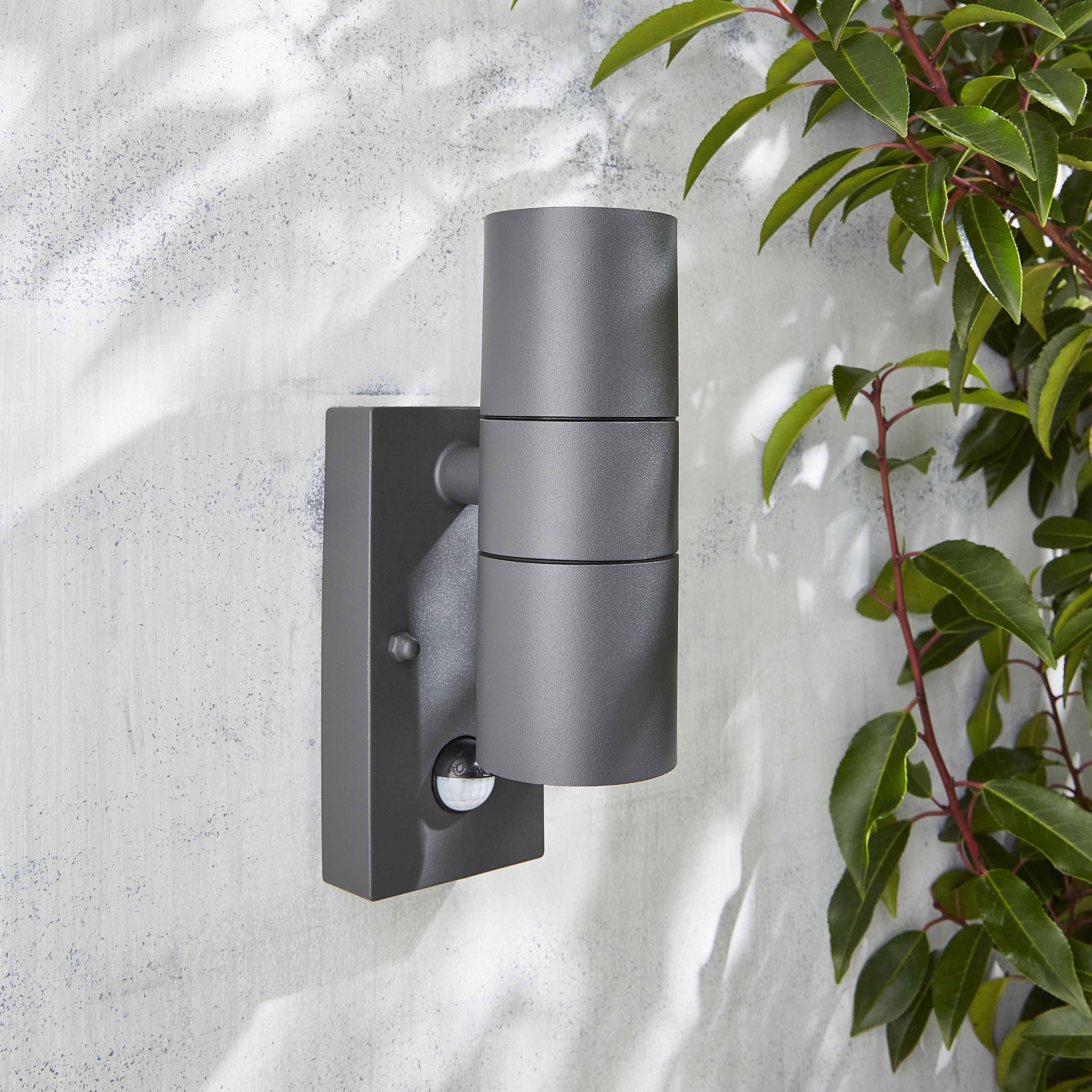 Zinc Odin Fixed Matt Black LED PIR Motion sensor Outdoor Modern Wall light 7W