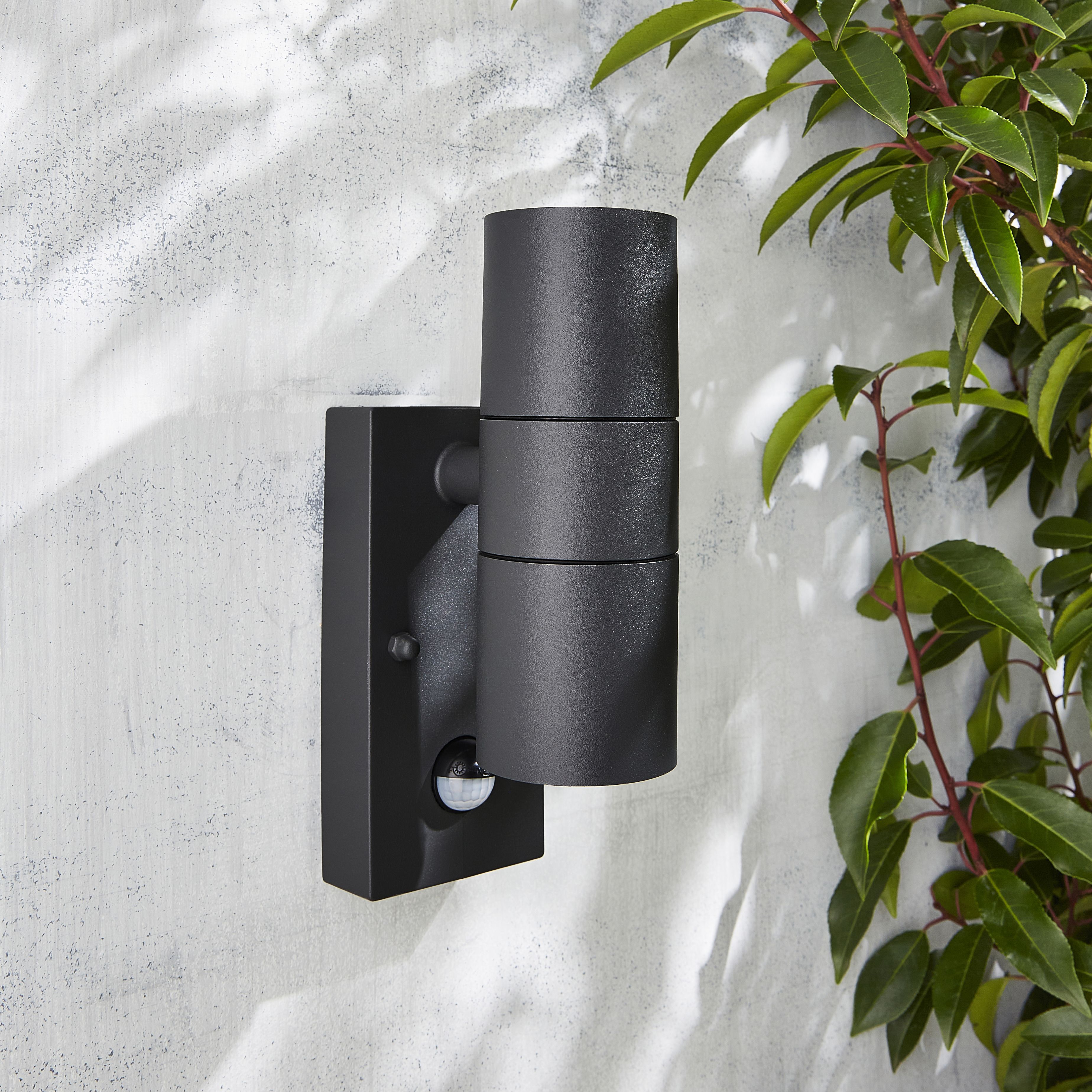 Zinc Odin Fixed Matt Black LED PIR Motion sensor Outdoor Modern Wall light 7W