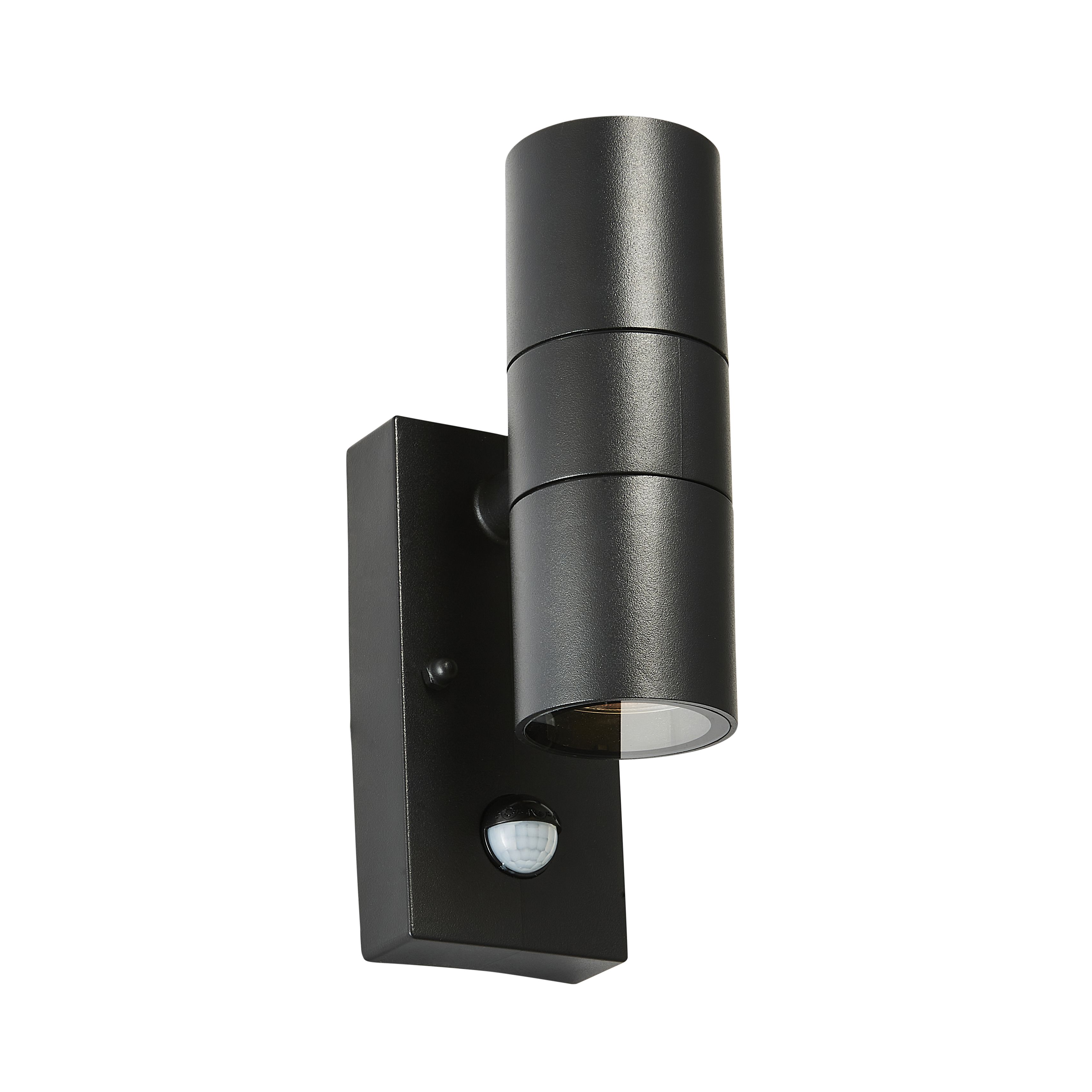 Zinc Odin Fixed Matt Black LED PIR Motion sensor Outdoor Modern Wall light 7W