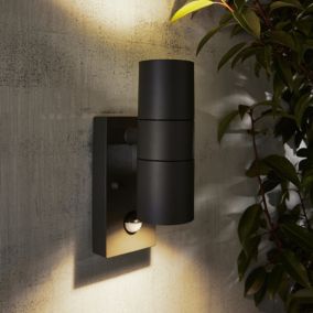 Zinc Odin Fixed Matt Black LED PIR Motion sensor Outdoor Modern Wall light 7W