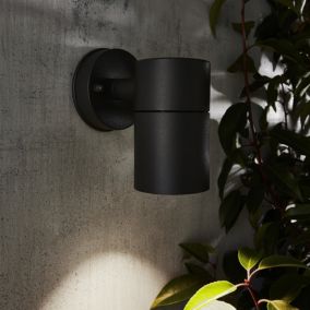 Zinc Odin Fixed Matt Black Mains-powered LED Outdoor Down ON/OFF Wall light (Dia)6cm
