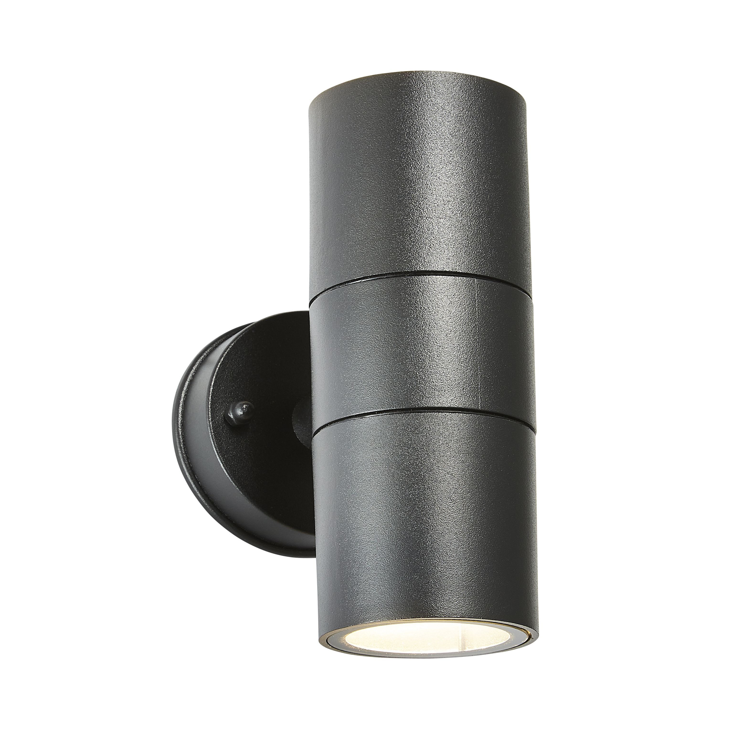 Zinc Odin Fixed Matt Black Mains-powered LED Outdoor Up & Down ON/OFF Wall light (Dia)6cm