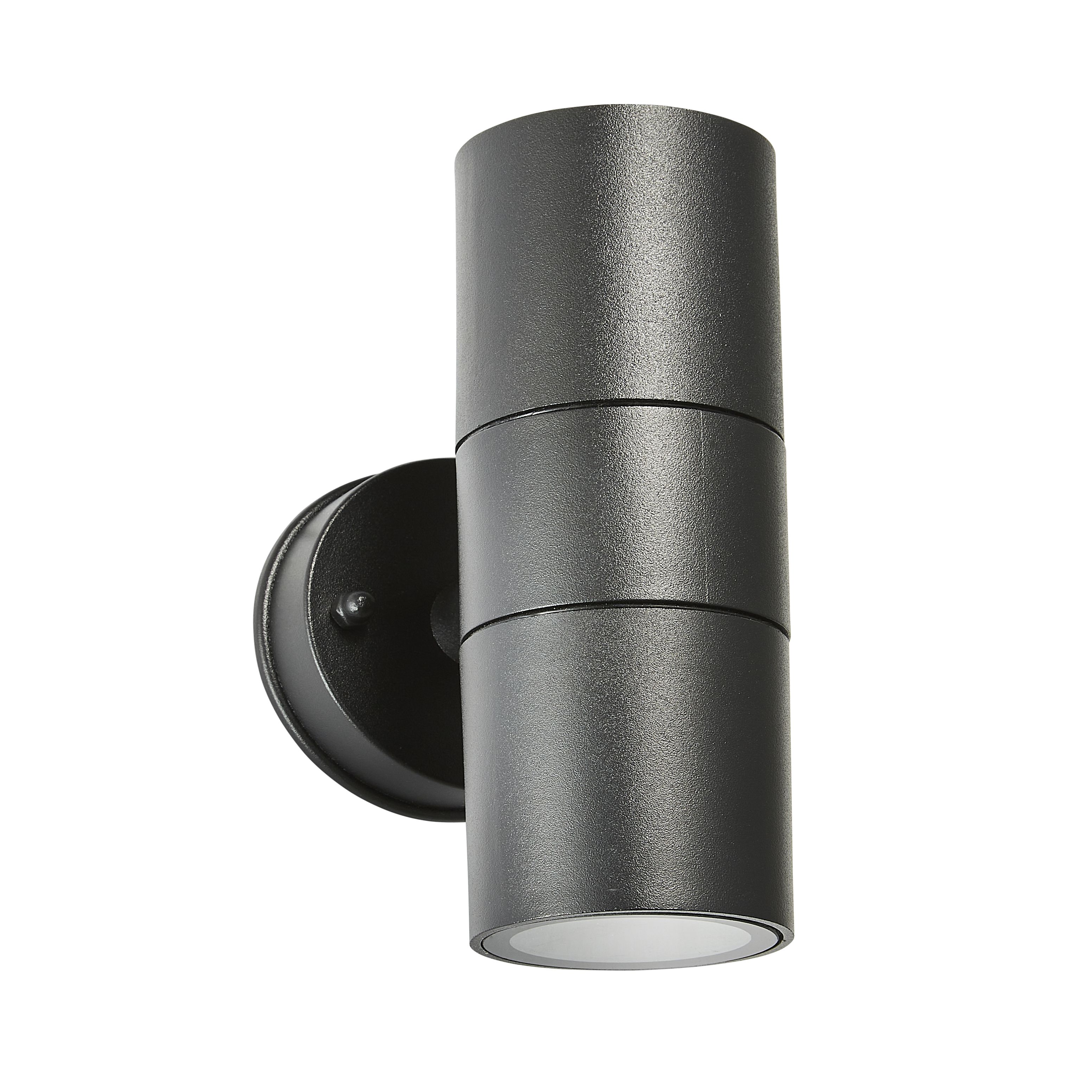 Zinc Odin Fixed Matt Black Mains-powered LED Outdoor Up & Down ON/OFF Wall light (Dia)6cm