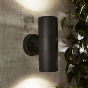 Zinc Odin Fixed Matt Black Mains-powered LED Outdoor Up & Down ON/OFF Wall light (Dia)6cm