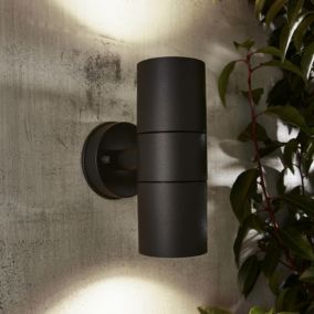 Zinc Odin Fixed Matt Black Mains-powered LED Outdoor Up & Down Up & Down ON/OFF Wall light (Dia)6cm