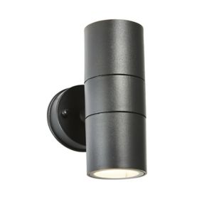 Zinc Odin Fixed Matt Black Mains-powered LED Outdoor Up down Wall light (Dia)6cm