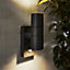 Zinc Odin Fixed Matt Black Mains-powered Outdoor ON/OFF with PIR Wall light (Dia)6cm