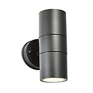 Zinc Odin Non-adjustable Matt Black Mains-powered LED Outdoor Up down Wall light (Dia)6cm