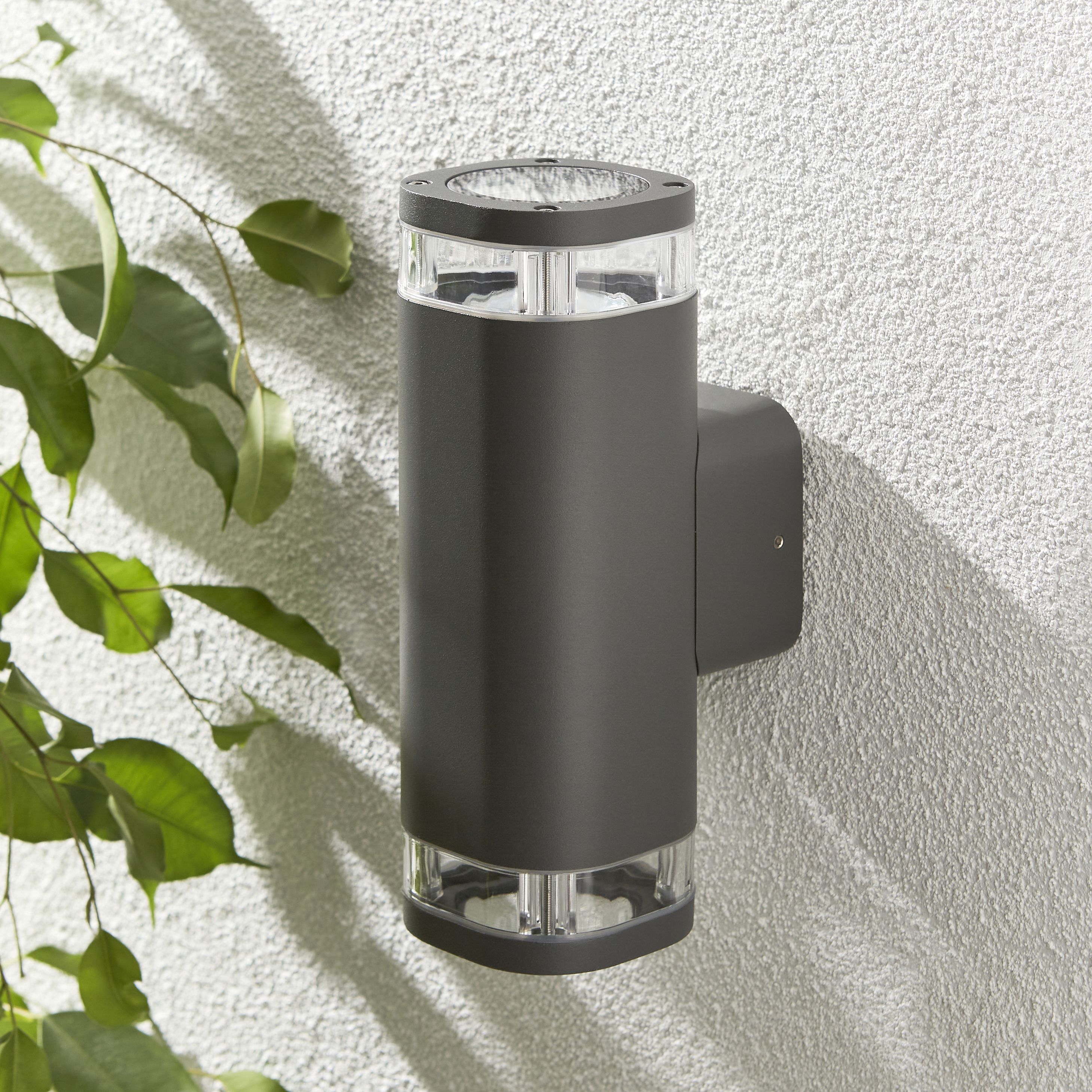 Zinc Palin Fixed Matt Anthracite Mains-powered LED Outdoor Modern ON/OFF Wall light (Dia)9cm