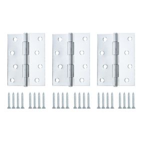Zinc-plated Metal Butt Door hinge N440 (L)100mm, Pack of 3