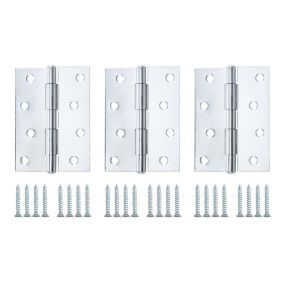 Zinc-plated Metal Butt Door hinge N440 (L)100mm (W)100mm, Pack of 3